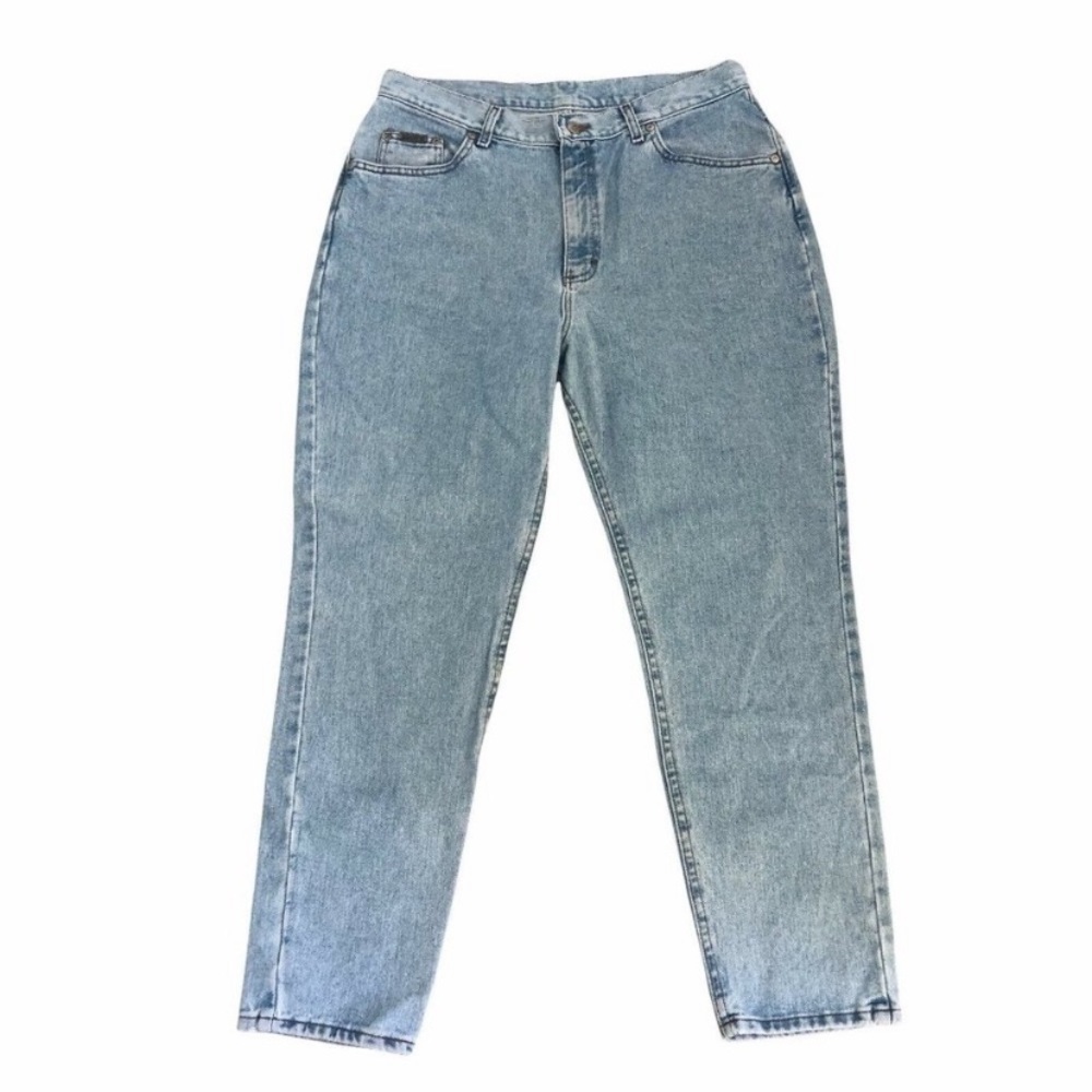 Vintage Lee Riveted Light Wash Mom Jeans Size 18 Short USA Made Tapered Leg